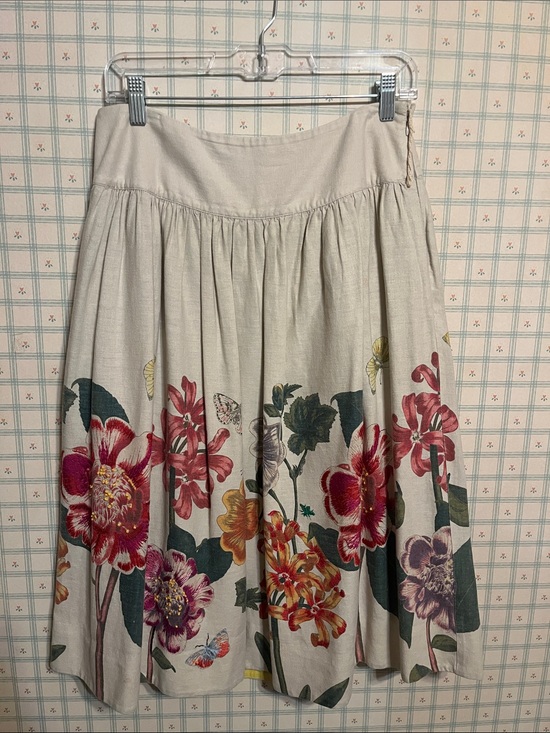 Meadow Rue Dresses & Skirts - Meadow Rue Cream A-Line Midi Skirt with Multicolor Floral Border